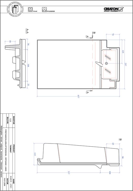 CAD datoteka izdelka DOMINO slemenski priključni zračnik levi FALOGL