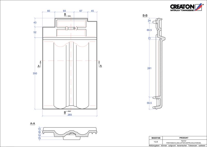 CAD datoteka izdelka RATIO slemenski priključni zračnik dvovalovnik FALDWZ