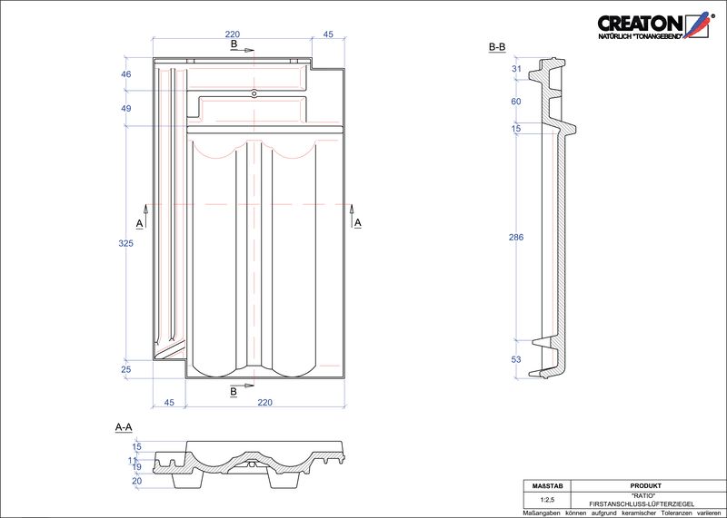 CAD datoteka izdelka RATIO  slemenski priključni zračnik FALZ