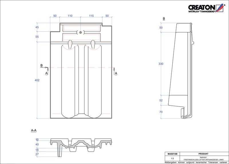 CAD datoteka izdelka RAPIDO slemenski priključni zračnik levi FALOGL