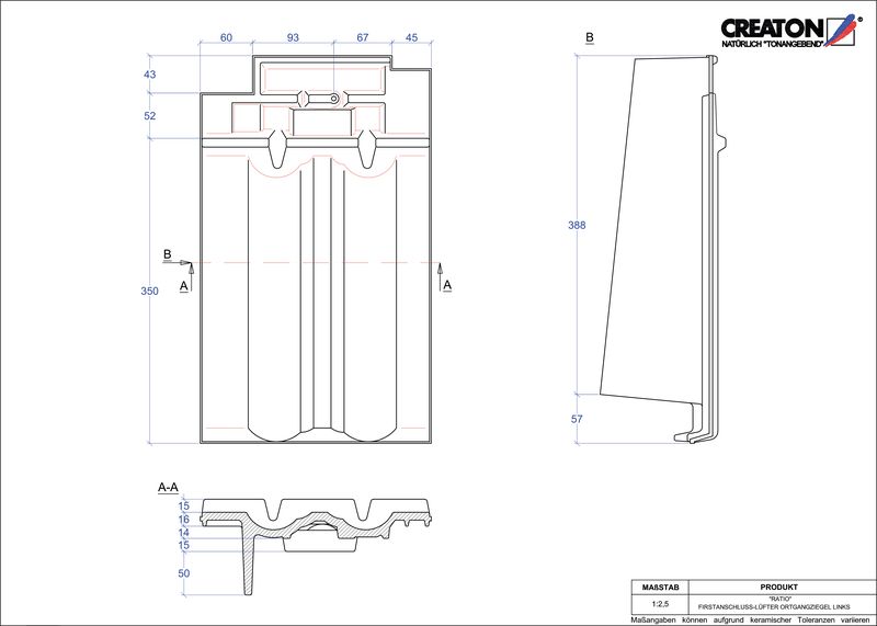 CAD datoteka izdelka RATIO slemenski priključni zračnik levi FALOGL