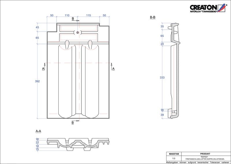 CAD datoteka izdelka RAPIDO slemenski priključni zračnik dvovalovnik FALDWZ