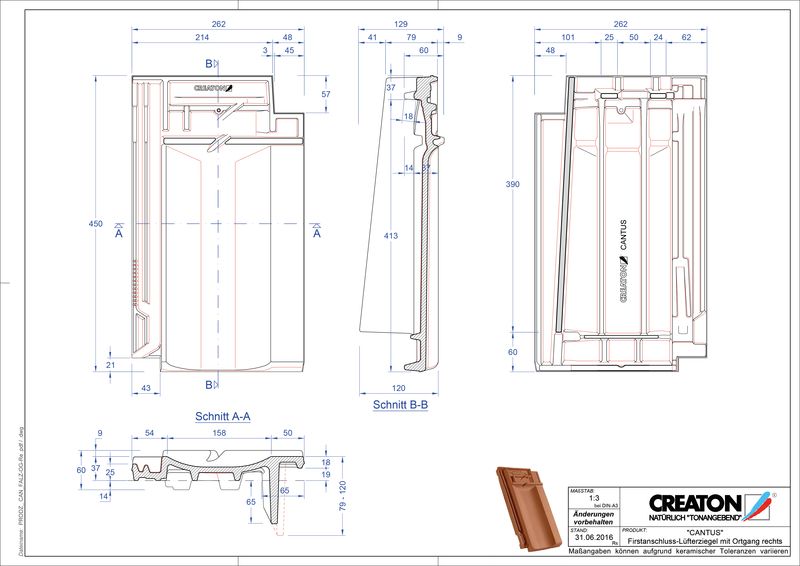 CAD datoteka izdelka CANTUS slemenski priključni zračnik dvovalovnik desni FALOGR